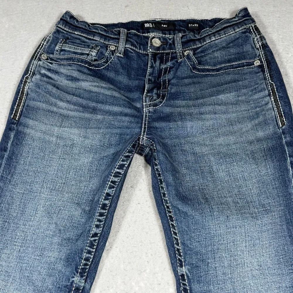 Buckle BKE Aiden Straight Jeans Mens Size 31 Blue Stretch Denim Thick Stitch